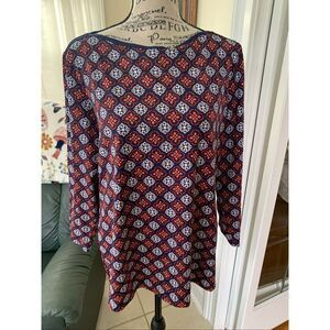 Lands' End Woman's Swim Club Cover-Up 3/4 Sleeve Geo Print Orange